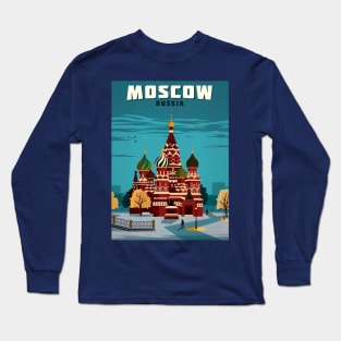 Vintage Travel Poster - Moscow Colorful Long Sleeve T-Shirt
